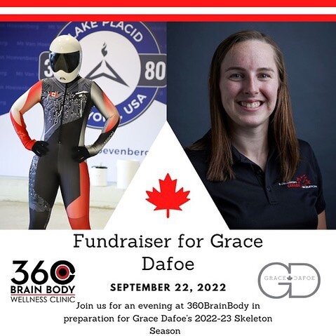 Save the date! 
Thursday evening September 22.
360brainbody is honoured to host a fundraising event for Grace Dafoe Canadian Skeleton Athlete.
Grace 2022-23 season is approaching (just under 2 months now) 
Grace has just purchased a new sled , and i